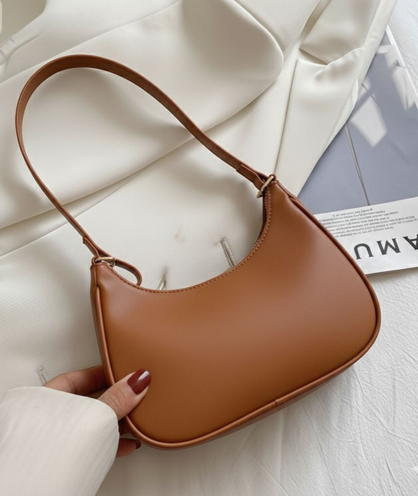 Korean Style Solid Color Shoulder Bag for Women | Elegant Underarm Hobo Clutch | Casual Trendy Crescent Purse