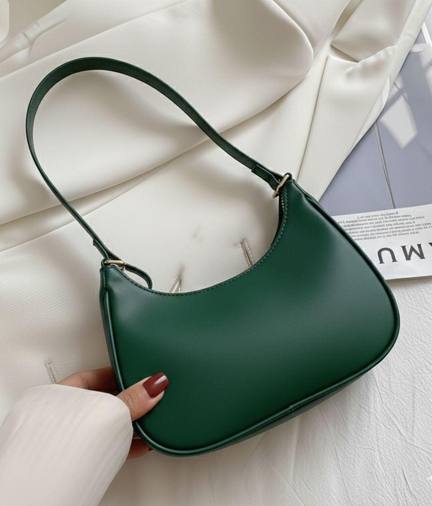 Korean Style Solid Color Shoulder Bag for Women | Elegant Underarm Hobo Clutch | Casual Trendy Crescent Purse