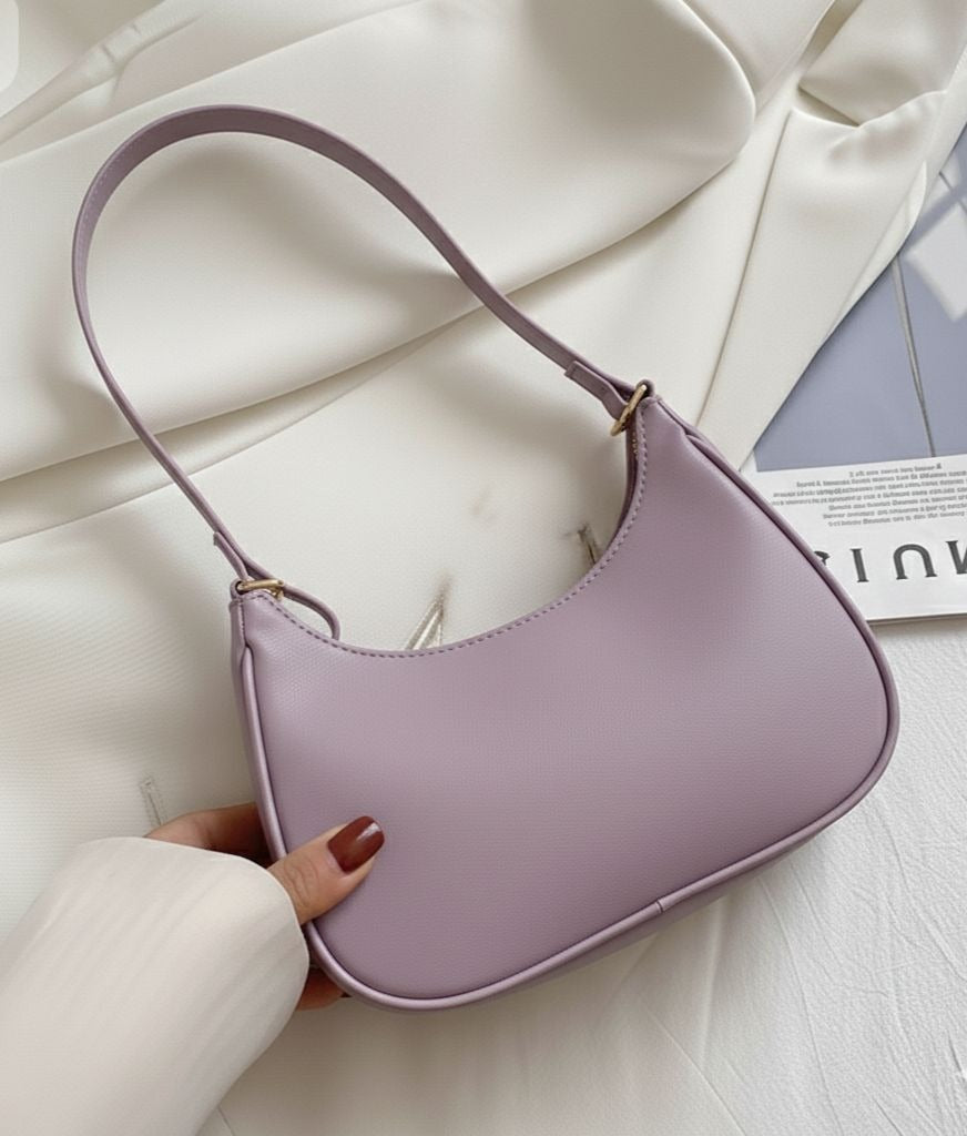 Korean Style Solid Color Shoulder Bag for Women | Elegant Underarm Hobo Clutch | Casual Trendy Crescent Purse