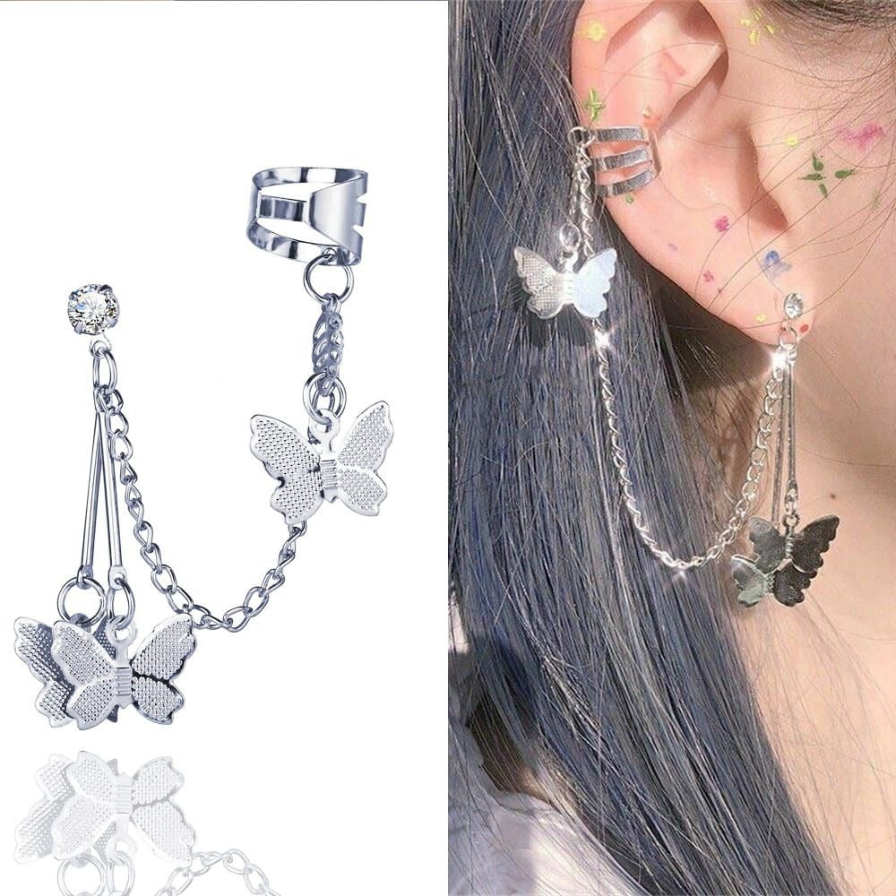 1 Pcs Single Ear Cuff Earing For Girls Butterfly Chain Tassel Stylish Korean Jewellery Earrings For Girls Fashion Personality Korean Jewelry